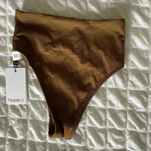 Vitamin A brown ribbed high waisted bikini bottom - Picture 1 of 3